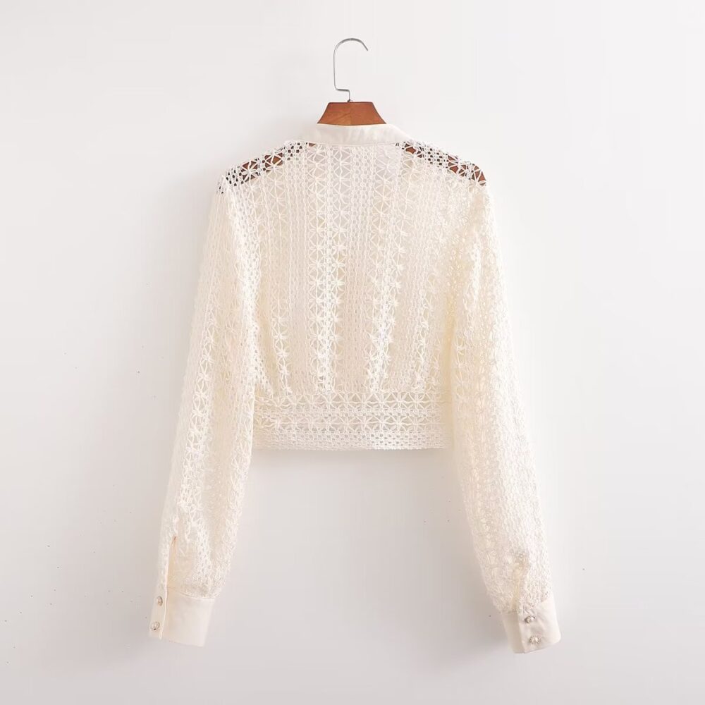 Early Autumn Lantern Sleeve Knitted Cardigan Sexy Scheming Hollow Out Cutout out See through Cropped Outfit Slim Fit Crop Top - Image 2