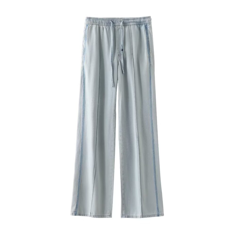 Women Clothing All Match Mid Waist Denim Jogging Trousers - Image 3