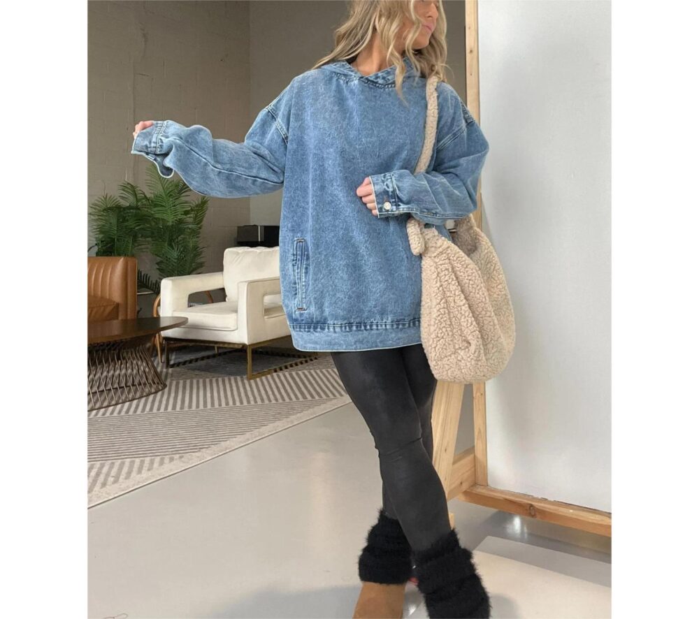 Women Clothing Loose Hooded Pullover Denim Hoodie - Image 2