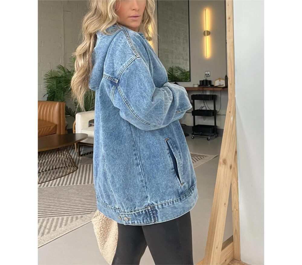 Women Clothing Loose Hooded Pullover Denim Hoodie - Image 3