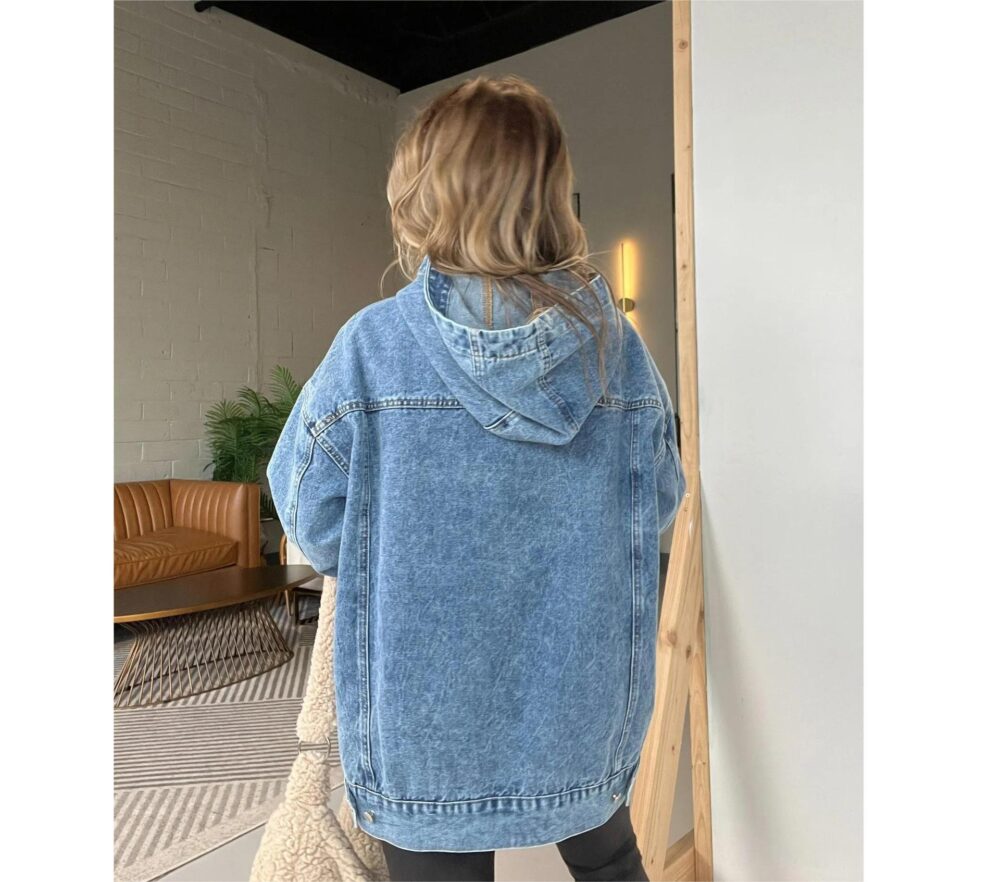 Women Clothing Loose Hooded Pullover Denim Hoodie - Image 4