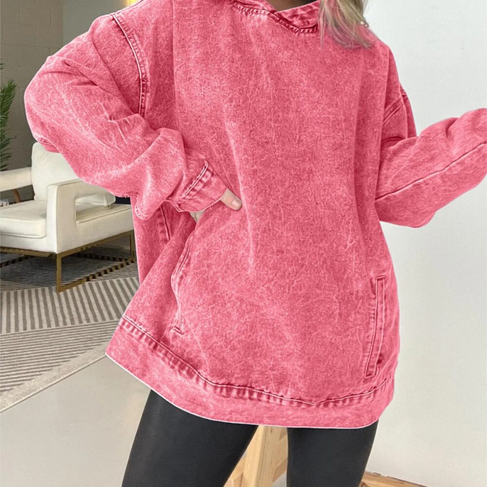 Women Clothing Loose Hooded Pullover Denim Hoodie - Image 5