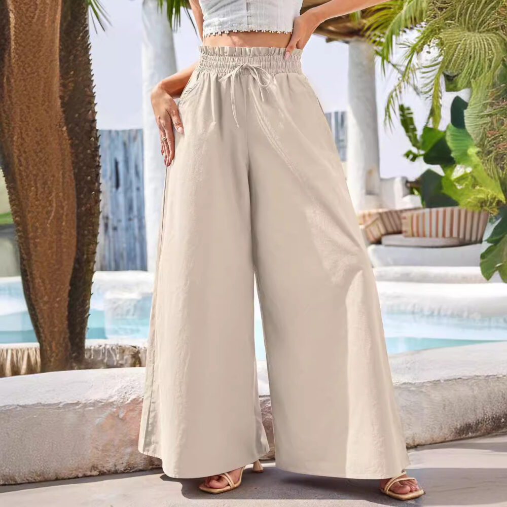 Summer Women High Waist Loose Cotton Linen Bohemian Wide Leg Pants