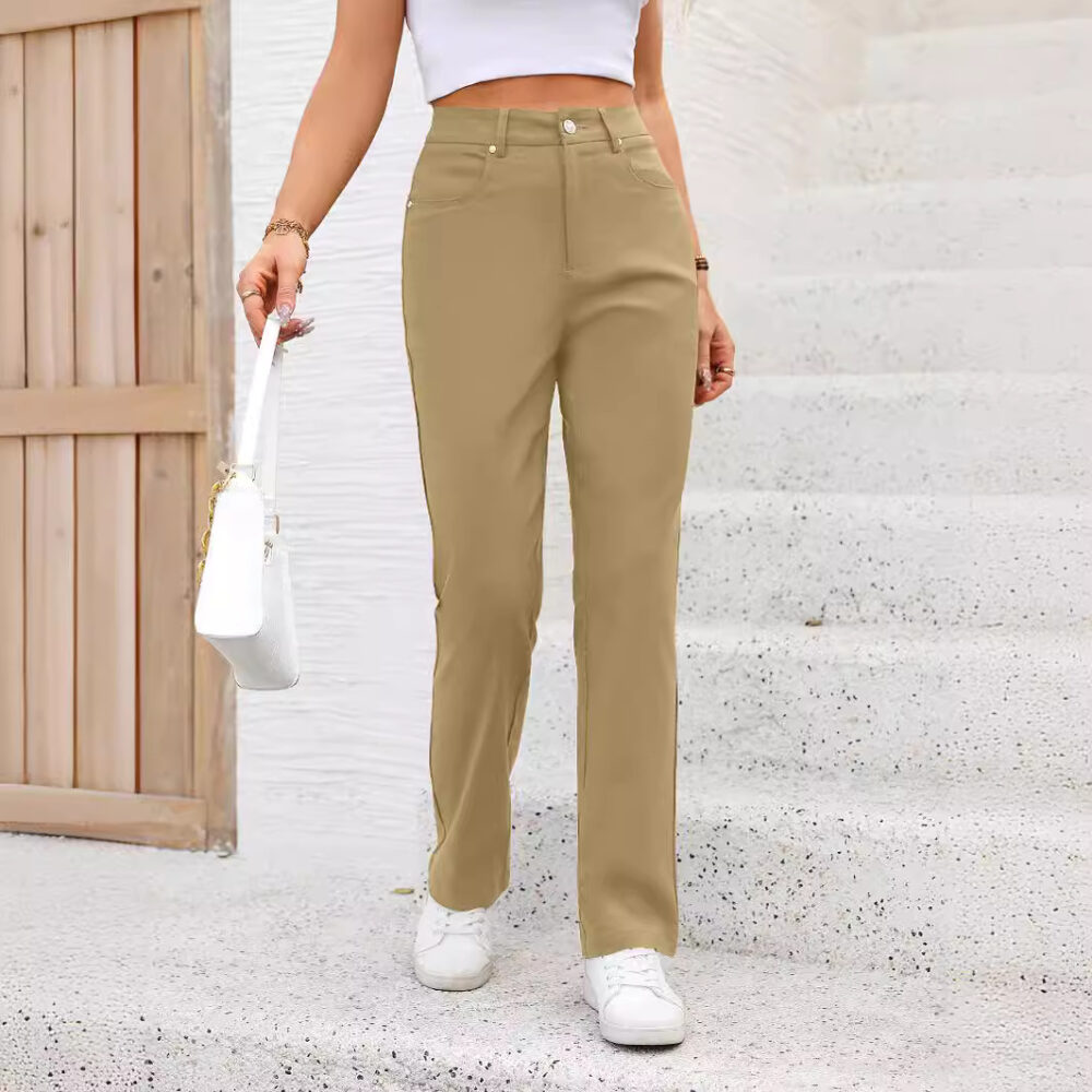 Autumn Loose Comfort Casual Wide Leg High Waist with Pockets Straight Leg Trousers Women