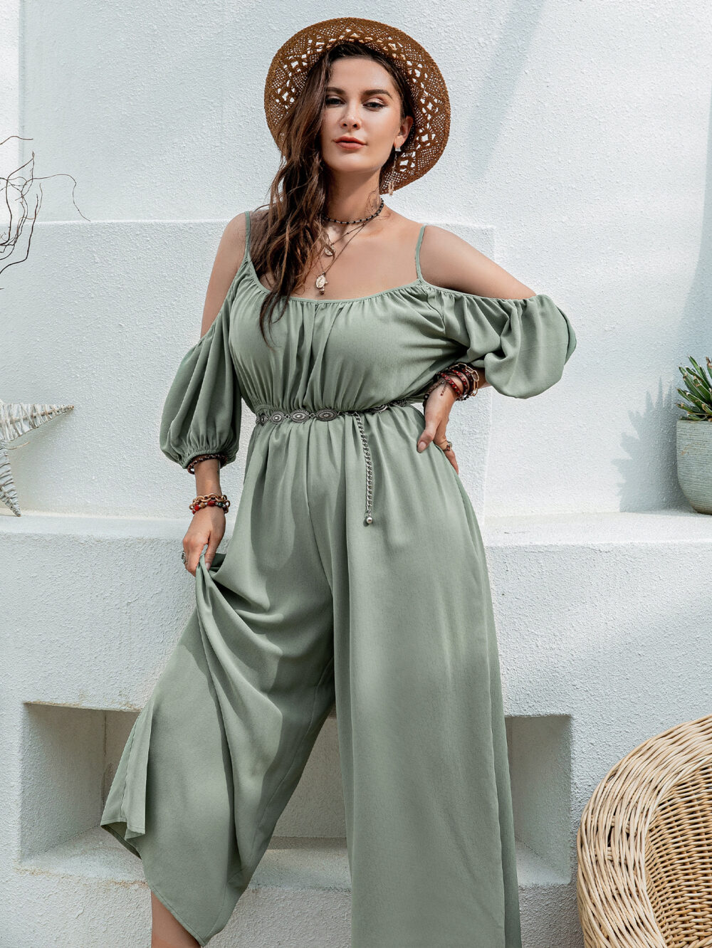 Light Green Sexy Little Suspenders Casual Vacation Jumpsuit - Image 4