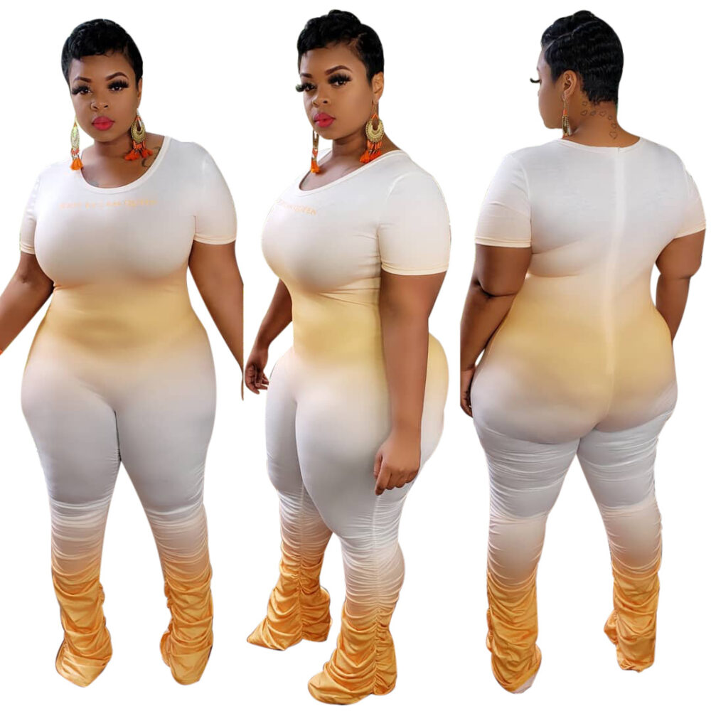 Plus Size Sexy Gradient Zipper Short Sleeve Pleated Trousers One-Piece Nightclub Uniforms - Image 6