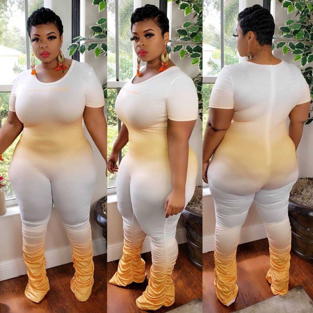 Plus Size Sexy Gradient Zipper Short Sleeve Pleated Trousers One-Piece Nightclub Uniforms - Image 3