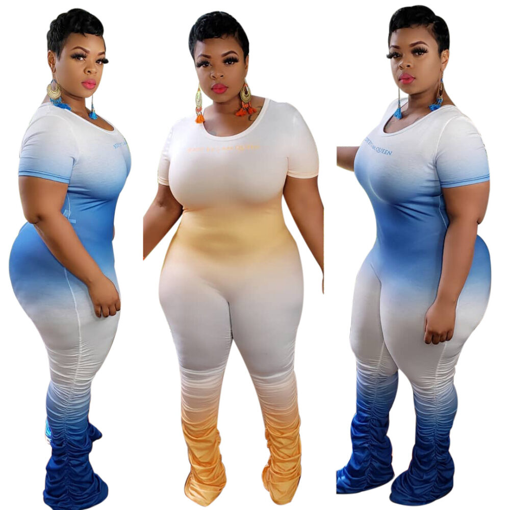 Plus Size Sexy Gradient Zipper Short Sleeve Pleated Trousers One-Piece Nightclub Uniforms - Image 5