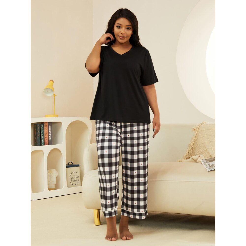 Plus Size Home Wear Suit Spring Autumn 100.00kg Short Sleeved Trousers Pajamas Women