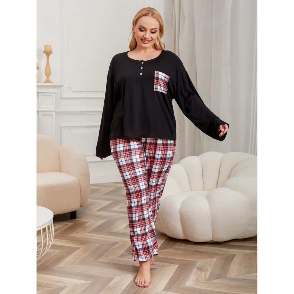 Plus Size Pajamas Women Autumn Winter Long Sleeves Plaid Loose Homewear Suit