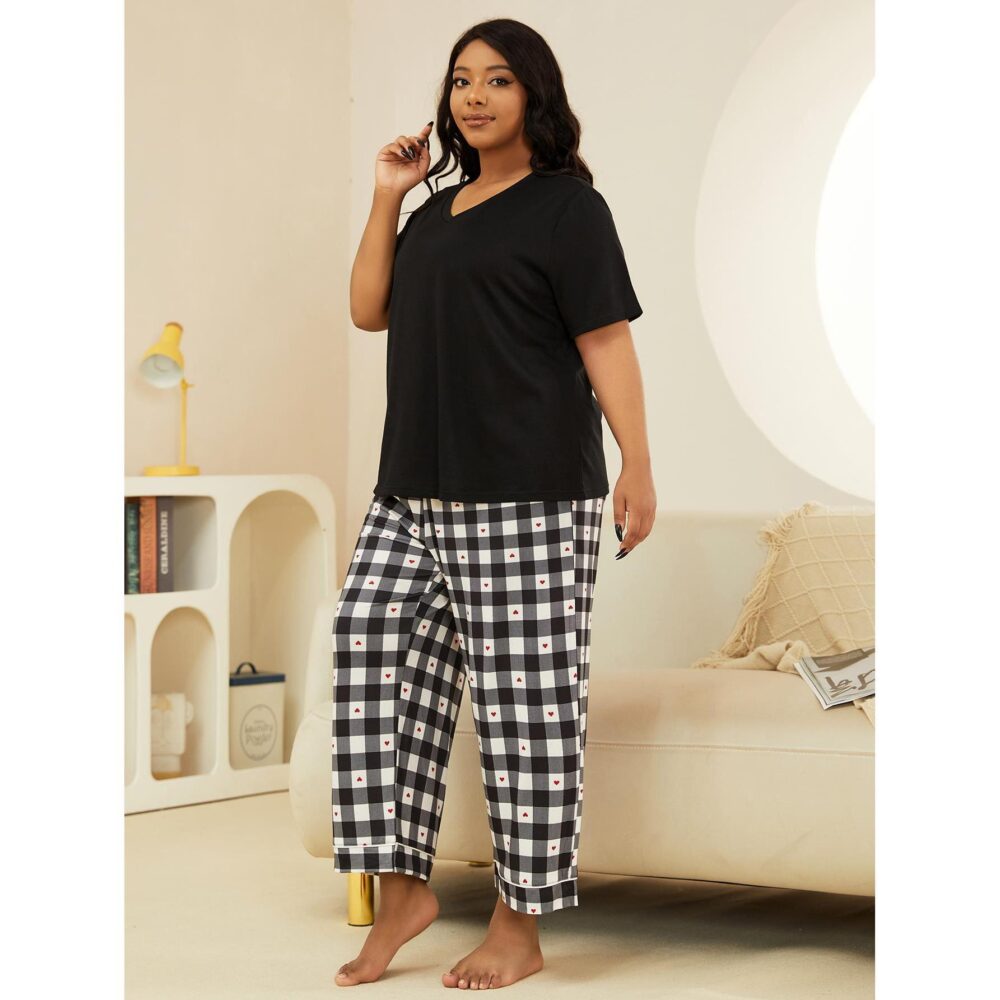 Plus Size Home Wear Suit Spring Autumn 100.00kg Short Sleeved Trousers Pajamas Women - Image 2