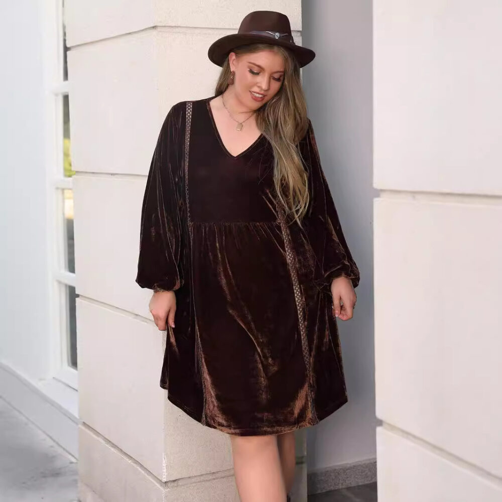 Plus Size V Neck Loose Slimming Casual Dress - Image 4