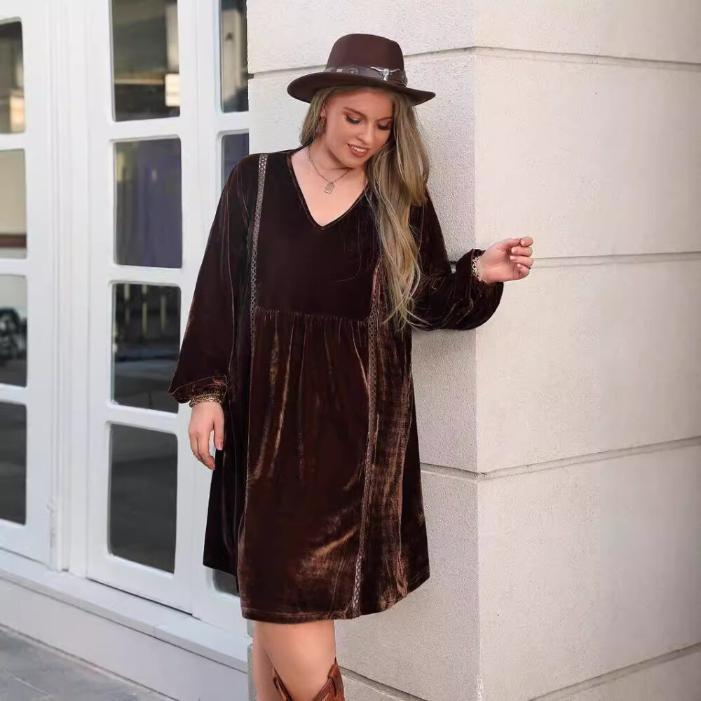 Plus Size V Neck Loose Slimming Casual Dress - Image 3