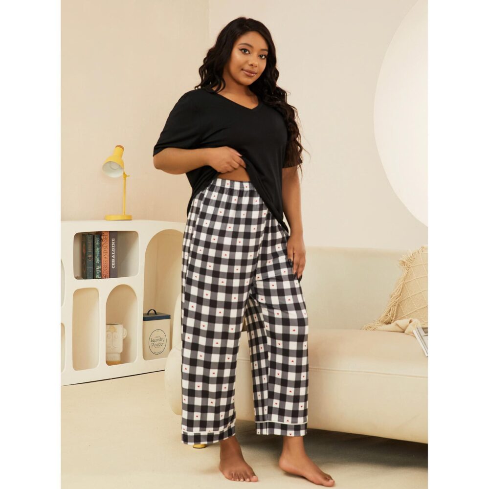 Plus Size Home Wear Suit Spring Autumn 100.00kg Short Sleeved Trousers Pajamas Women - Image 3