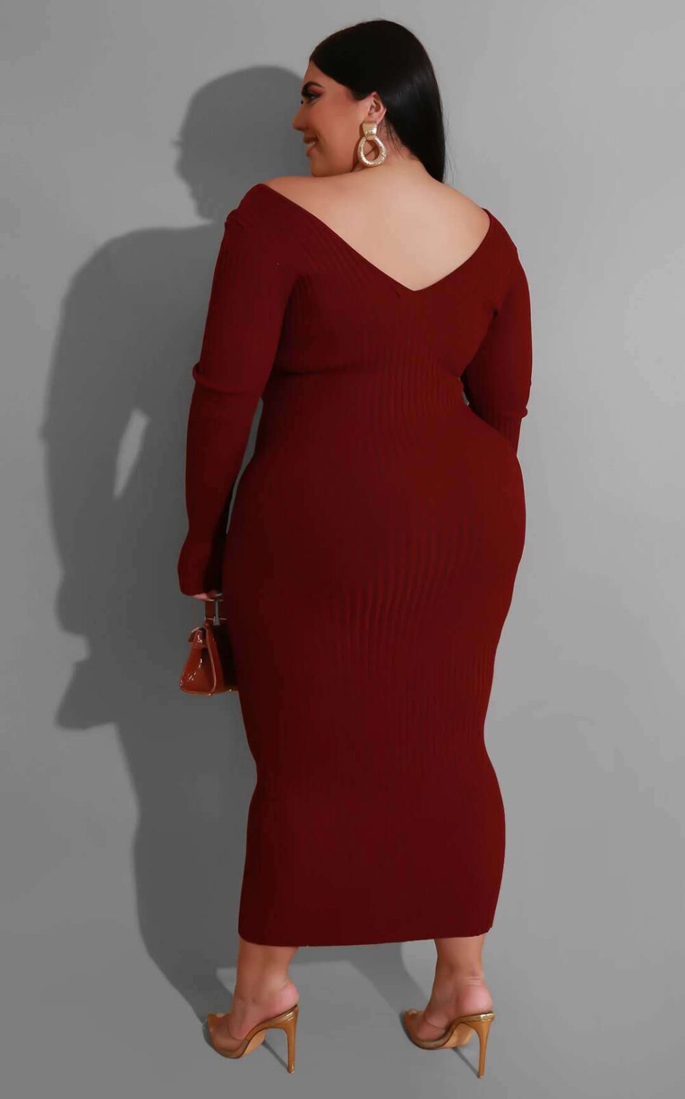 Plus Size Woman Women Dress V-neck Sunken Stripe Maxi Dress - Image 2