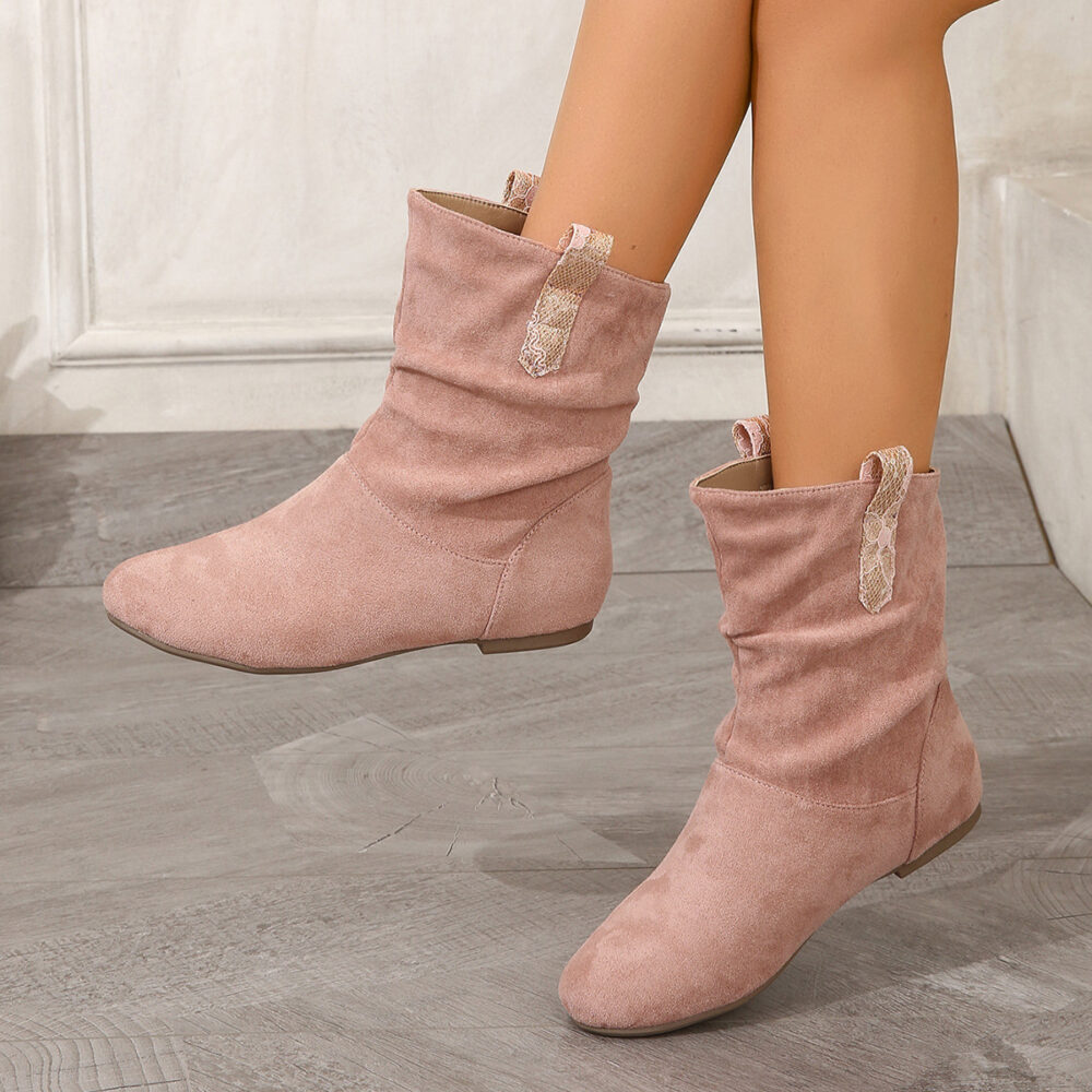 Pleated Women Ankle Boots Pattern Ear Bar Women Boots Flat Bottom Women Casual Boots - Image 2