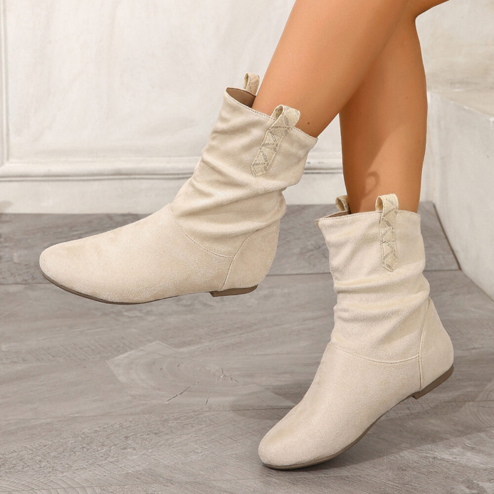 Pleated Women Ankle Boots Pattern Ear Bar Women Boots Flat Bottom Women Casual Boots - Image 2