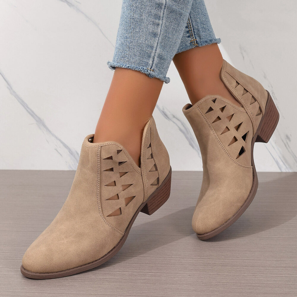 Hollow Out Cutout out Chunky Heel round Toe Low Top All Matching Vacation Daily Ankle Boots Women Boots