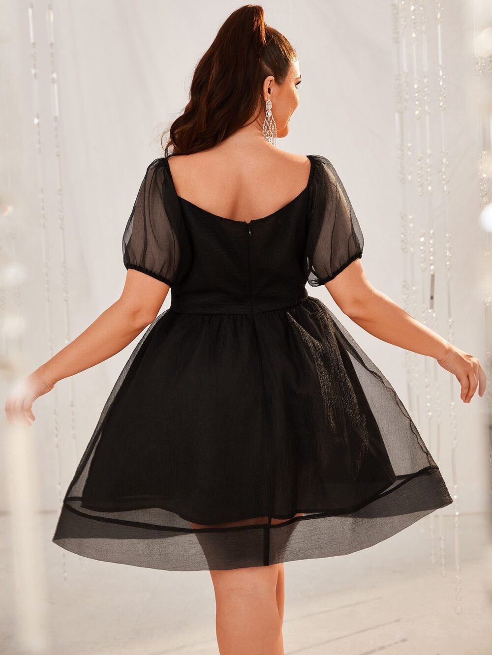 Plus Size Dress Organza Puff Sleeve Dress Mesh Elegant Dress - Image 2