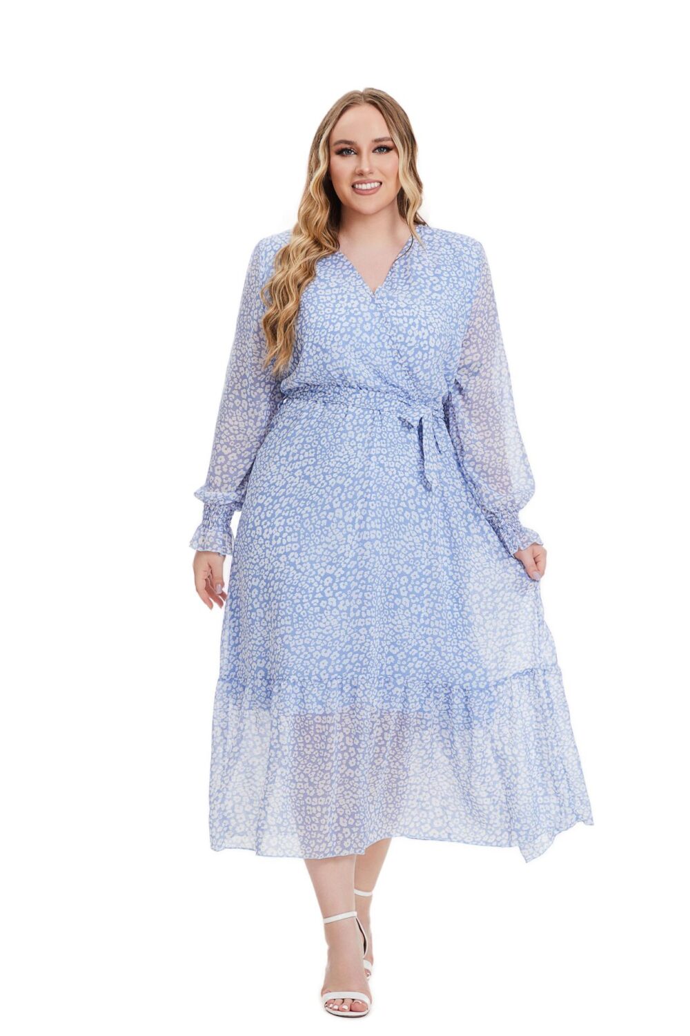 Plus Size Women Long Sleeve Floral Dress