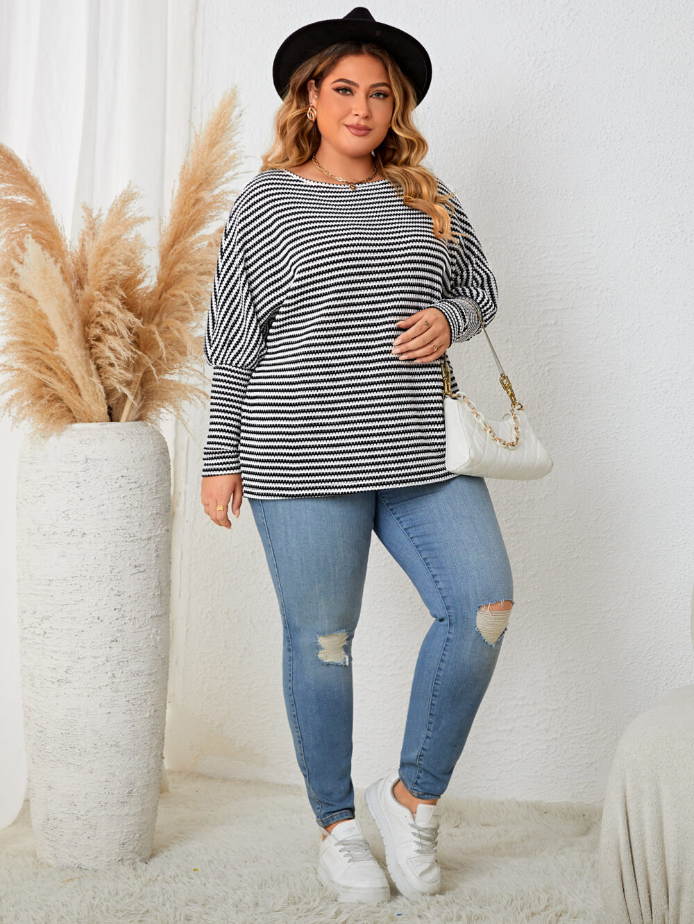 plus Size Women Clothes Knitwear Autumn Design Striped Coat - Image 2