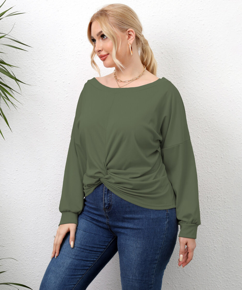 Plus Size Women Clothes Autumn Long Sleeve Solid Color Irregular Asymmetric Criss Cross Women Casual T-shirt - Image 2