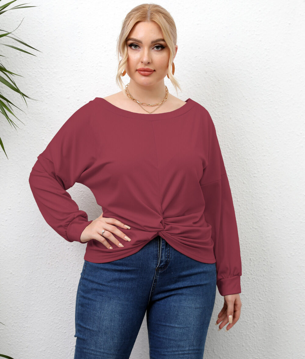 Plus Size Women Clothes Autumn Long Sleeve Solid Color Irregular Asymmetric Criss Cross Women Casual T-shirt - Image 3