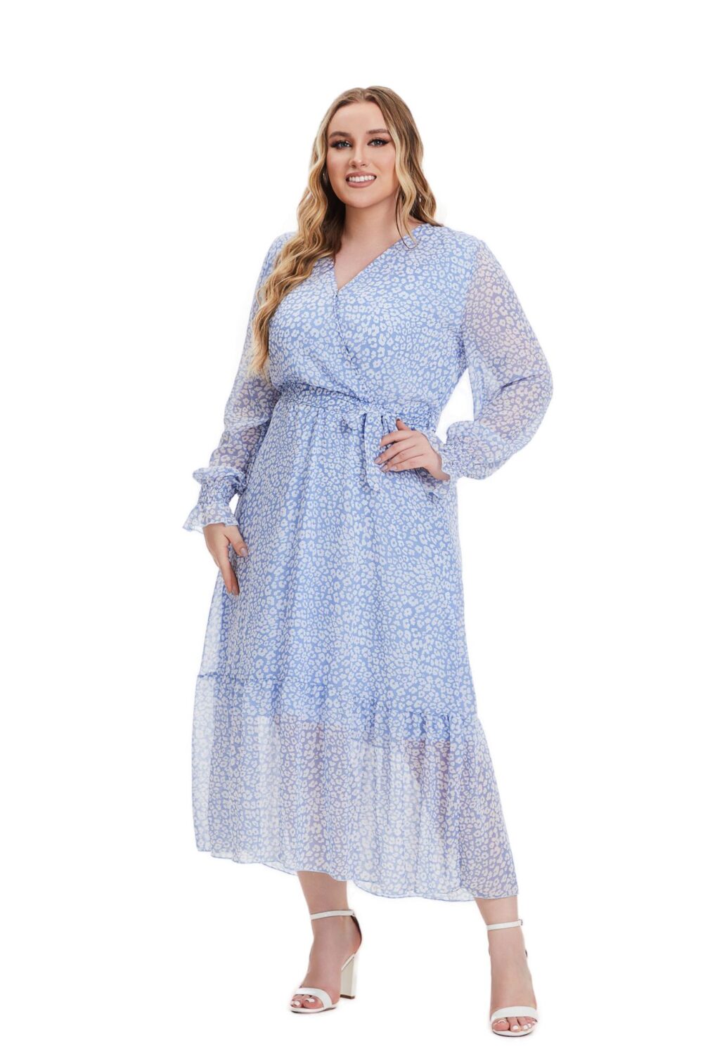 Plus Size Women Long Sleeve Floral Dress - Image 2