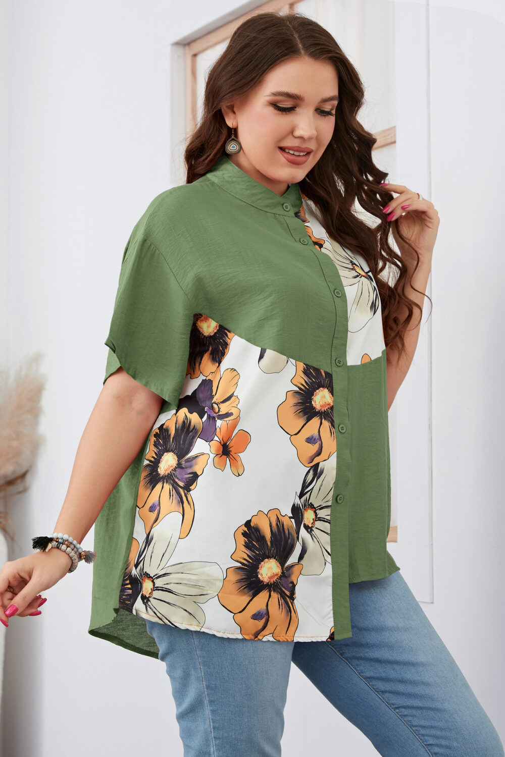 Plus Size Women Slimming Loose Printed Short-Sleeved Top Women Clothing - Image 3