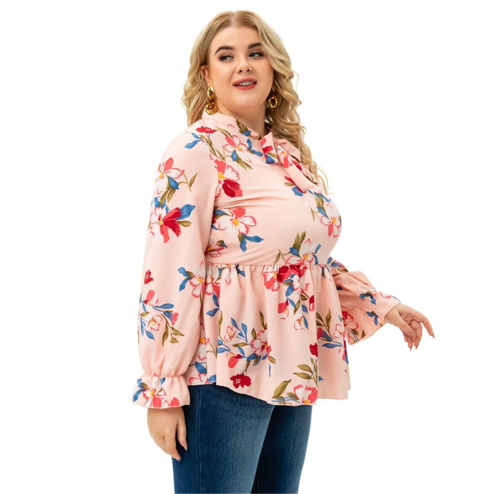 Plus Size Women Clothing Spring Autumn Full Figured Girl Long Sleeve Printed Top - Image 2