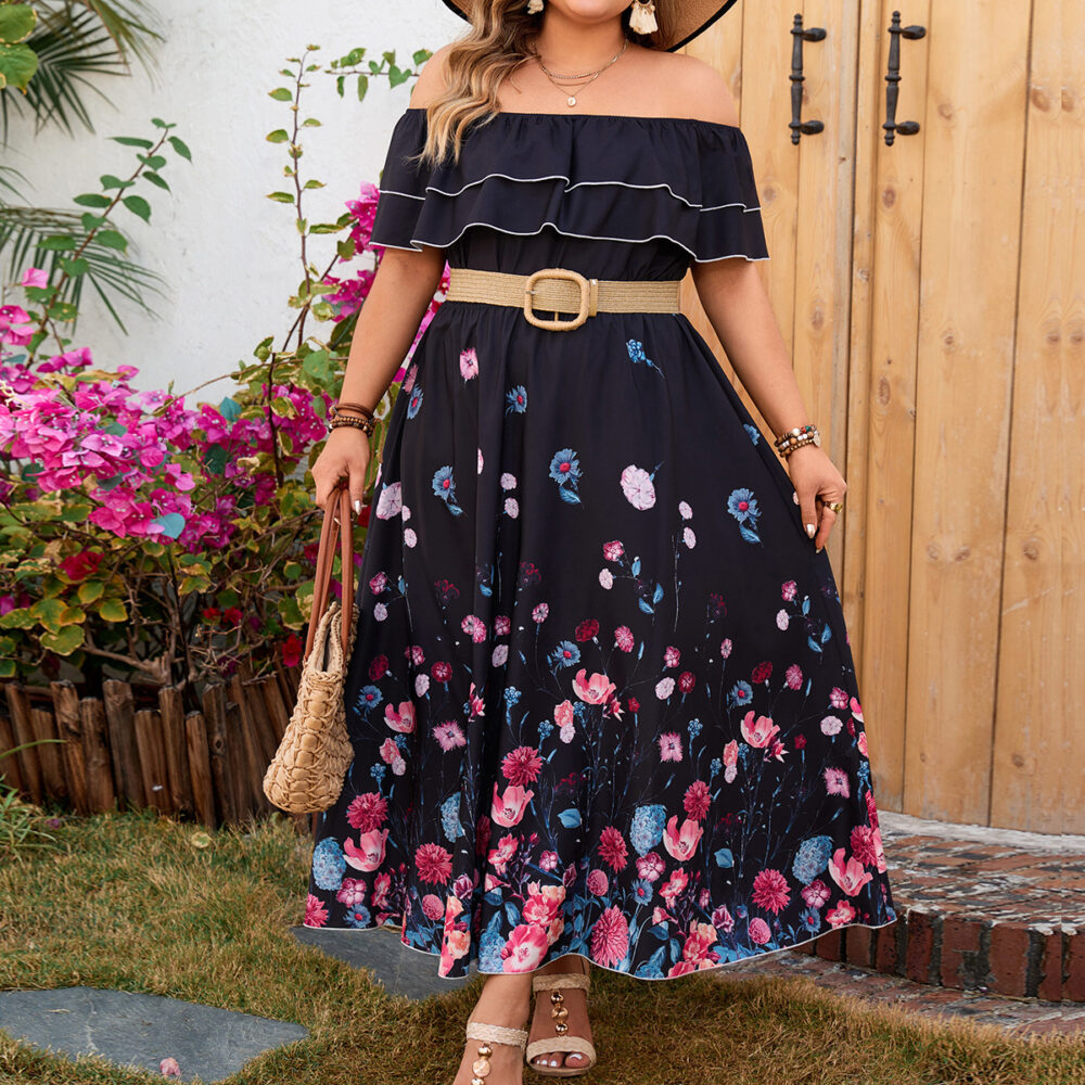 Plus Size One Neck Printed Dress Spring Summer Women Clothing Dress