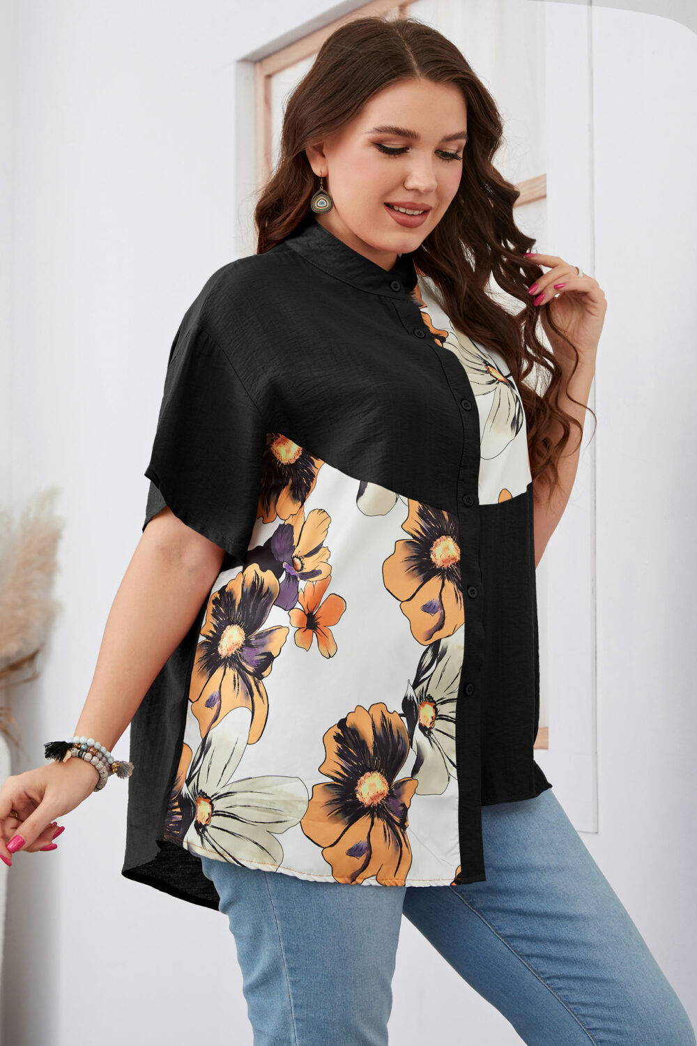 Plus Size Women Slimming Loose Printed Short-Sleeved Top Women Clothing - Image 2