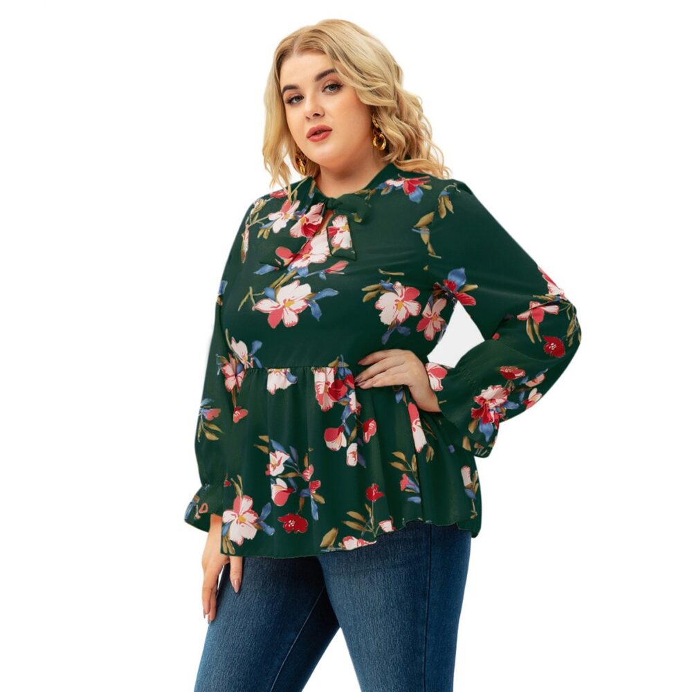 Plus Size Women Clothing Spring Autumn Full Figured Girl Long Sleeve Printed Top - Image 3