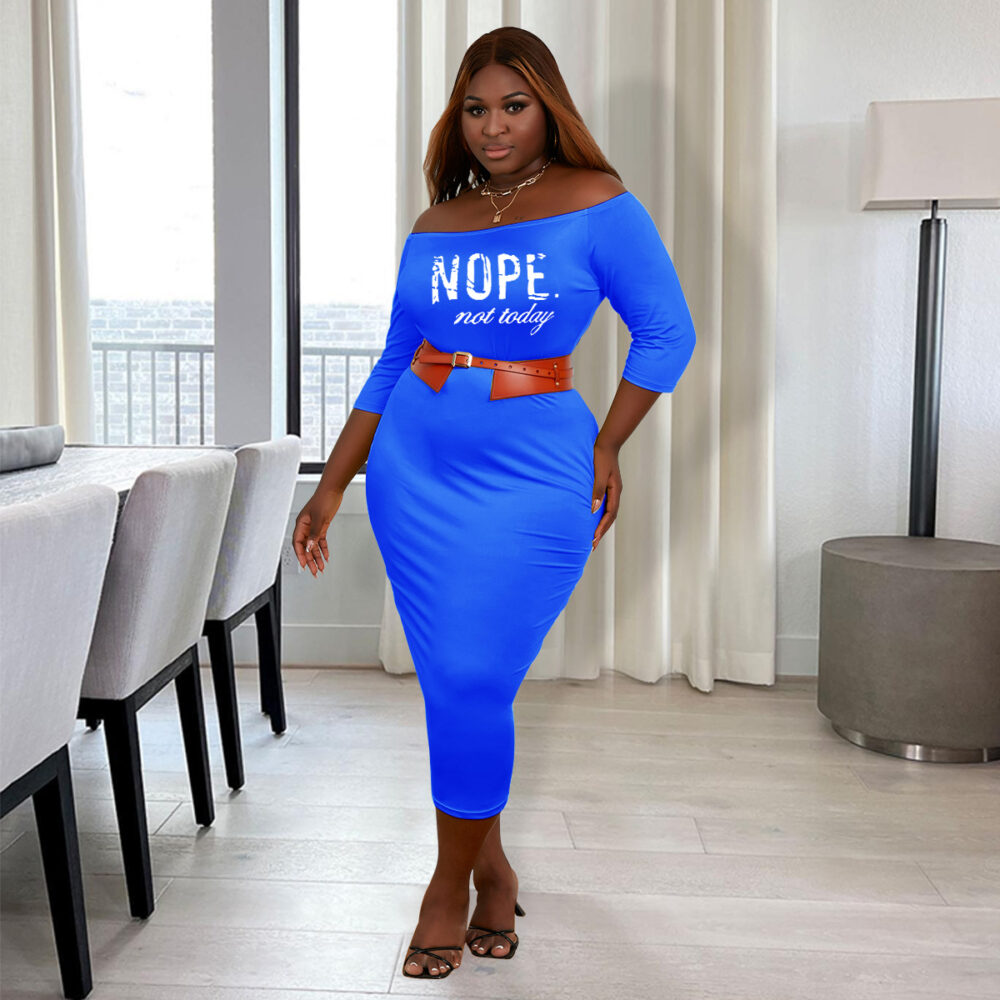 Plus Size Women Clothing Off Shoulder Dress Spring Autumn Logo Solid Color Half Sleeve Pullover Maxi Dress Women - Image 2